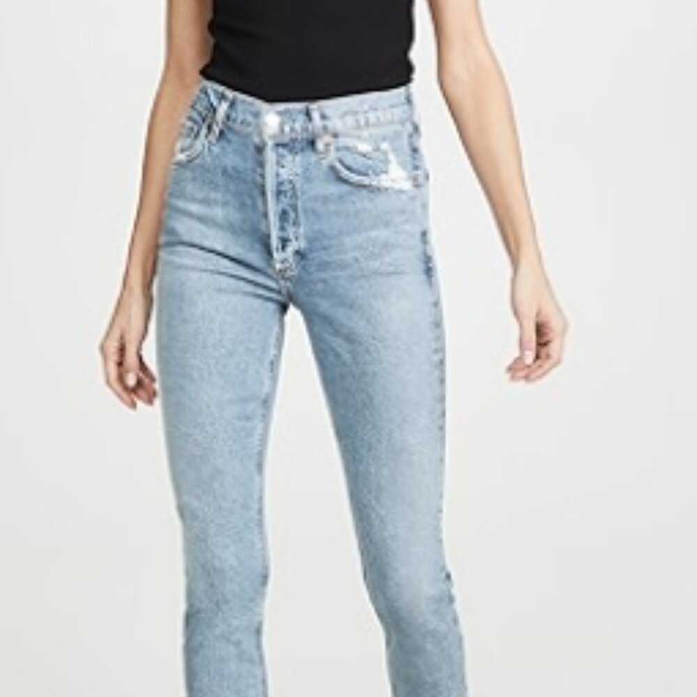 AGOLDE Nico High Rise Slim Fit Jeans Light Blue "Rooted" Wash Size: 28